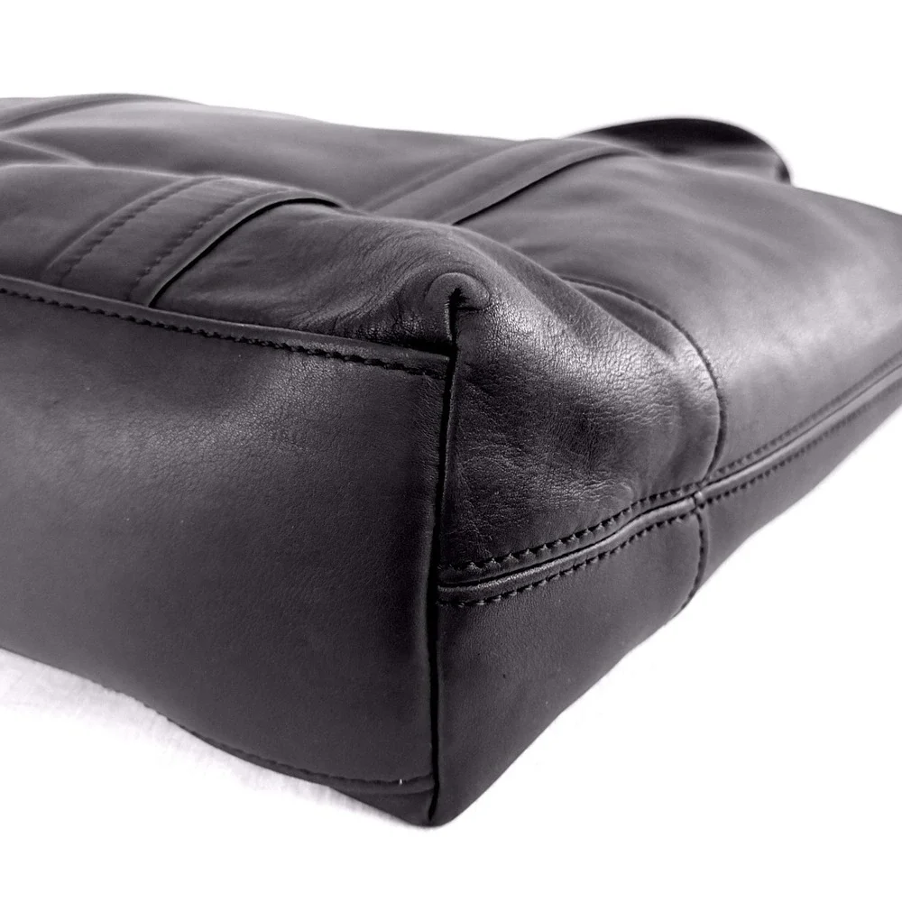 Coach Market Tote Book Tote Large Black Excellent Vtg Leather Travel L9S-9401